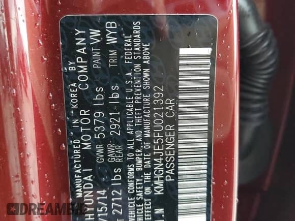 2015 Hyundai Genesis 3.8L с VIN KMHGN4JE5FU021392, выставлен на аукционе Copart как лот 83761545 с пробегом 46 068 миль миль и Списание • Salvage title. История ставок и продаж доступна на DreamBid. Изображение 12.