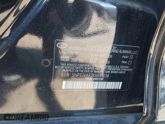 2019 Hyundai Sonata SE с VIN 5NPE24AF3KH799238, выставлен на аукционе IAAI как лот 43059027 с пробегом 76 118 миль миль и . История ставок и продаж доступна на DreamBid. Изображение 9.