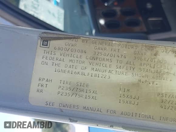 1990 Chevrolet Suburban с VIN 1GNER16K8LF181223, выставлен на аукционе IAAI как лот 42815868 с пробегом 90 093 миль миль и . История ставок и продаж доступна на DreamBid. Изображение 9.