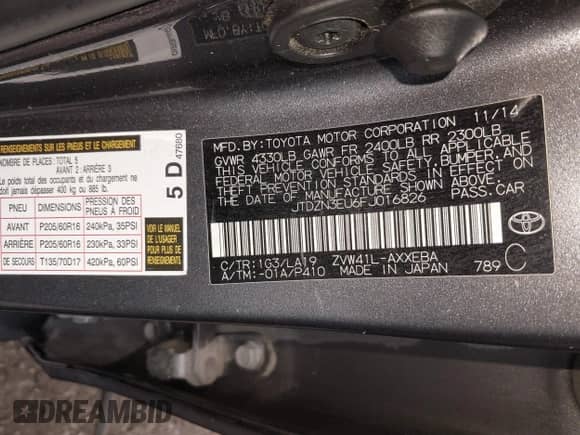 2015 Toyota Prius Two z VIN JTDZN3EU6FJ016826, wystawiony jako IAAI lot #42662727 z przebiegiem 184 491 mil mil oraz . Historia ofert i sprzedaży dostępna na DreamBid. Obrazek 9.