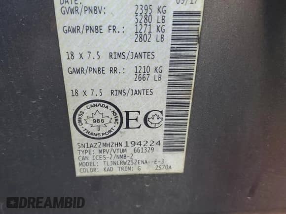 2017 Nissan Murano S с VIN 5N1AZ2MH2HN194224, выставлен на аукционе Copart как лот 84427395 с пробегом 196 305 миль миль и Чистый • Clean title. История ставок и продаж доступна на DreamBid. Изображение 13.