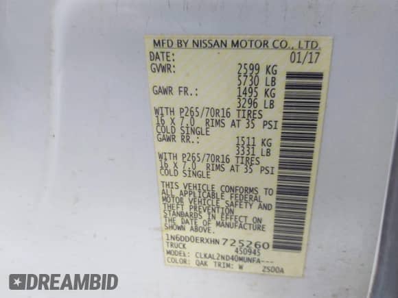 2017 Nissan Frontier Desert Runner с VIN 1N6DD0ERXHN725260, выставлен на аукционе IAAI как лот 43399558 с пробегом 224 018 миль миль и . История ставок и продаж доступна на DreamBid. Изображение 9.