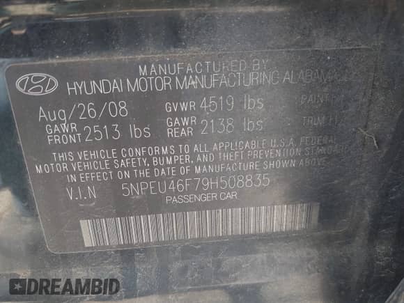 2009 Hyundai Sonata Limited с VIN 5NPEU46F79H508835, выставлен на аукционе IAAI как лот 42632186 с пробегом 189 270 миль миль и . История ставок и продаж доступна на DreamBid. Изображение 9.