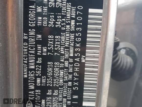 2019 Kia Sorento EX с VIN 5XYPHDA53KG531070, выставлен на аукционе Copart как лот 62687875 с пробегом 84 677 миль миль и На запчасти • Non repairable. История ставок и продаж доступна на DreamBid. Изображение 14.