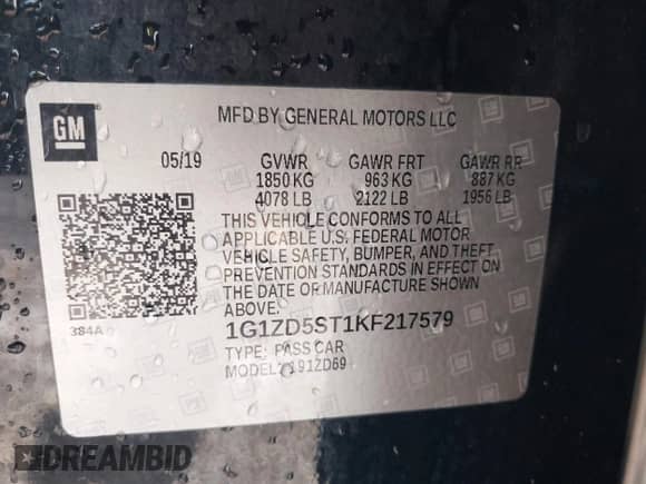 2019 Chevrolet Malibu LT z VIN 1G1ZD5ST1KF217579, wystawiony jako IAAI lot #42609284 z przebiegiem 100 819 mil mil oraz . Historia ofert i sprzedaży dostępna na DreamBid. Obrazek 9.