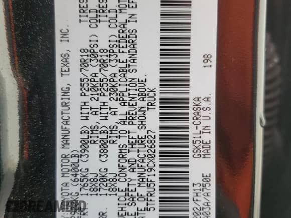 2012 Toyota Tundra z VIN 5TFRU5F19CX026827, wystawiony jako Copart lot #43980285 z przebiegiem 134 060 mil mil oraz Szkoda całkowita • Salvage title. Historia ofert i sprzedaży dostępna na DreamBid. Obrazek 12.