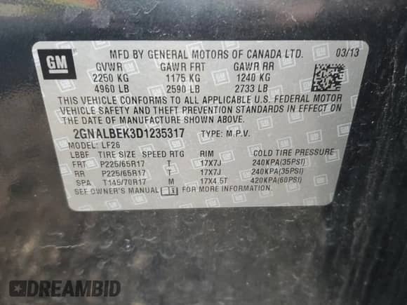 2013 Chevrolet Equinox LS z VIN 2GNALBEK3D1235317, wystawiony jako Copart lot #86614405 z przebiegiem 110 954 mil mil oraz Czysty tytuł • Clean title. Historia ofert i sprzedaży dostępna na DreamBid. Obrazek 13.