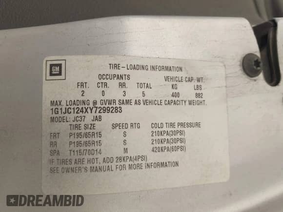 2000 Chevrolet Cavalier z VIN 1G1JC124XY7299283, wystawiony jako IAAI lot #43319098 z przebiegiem 84 842 mil mil oraz . Historia ofert i sprzedaży dostępna na DreamBid. Obrazek 9.