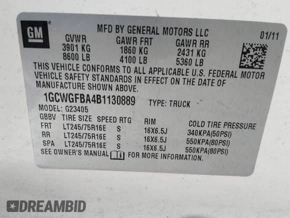 2011 Chevrolet Express Cargo с VIN 1GCWGFBA4B1130889, выставлен на аукционе IAAI как лот 42071892 с пробегом 340 031 миль миль и . История ставок и продаж доступна на DreamBid. Изображение 9.