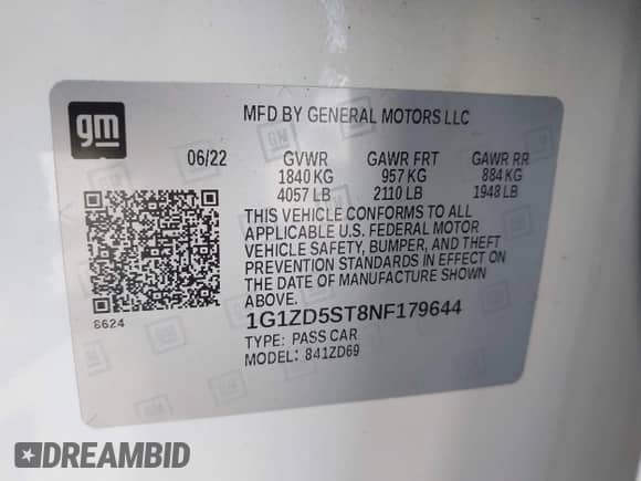 2022 Chevrolet Malibu LT z VIN 1G1ZD5ST8NF179644, wystawiony jako IAAI lot #43266499 z przebiegiem 46 084 mil mil oraz . Historia ofert i sprzedaży dostępna na DreamBid. Obrazek 9.