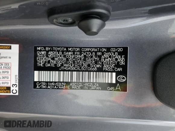 2020 Lexus RC 300 F Sport с VIN JTHGA5BCXL5010668, выставлен на аукционе Copart как лот 53313315 с пробегом 29 759 миль миль и Списание • Salvage title. История ставок и продаж доступна на DreamBid. Изображение 12.