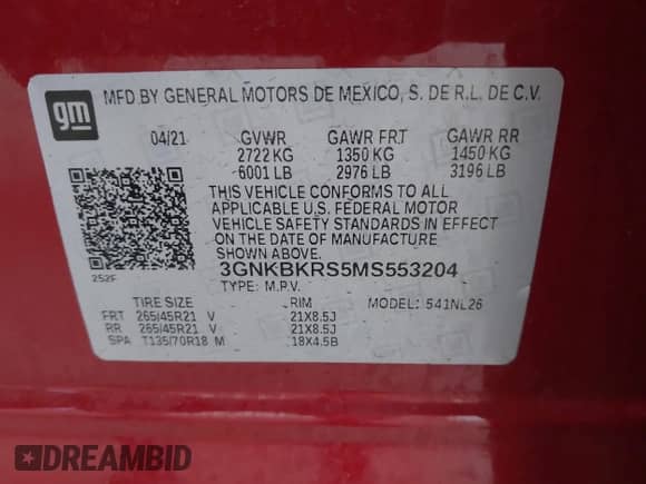 2021 Chevrolet Blazer RS с VIN 3GNKBKRS5MS553204, выставлен на аукционе IAAI как лот 42959056 с пробегом 63 690 миль миль и . История ставок и продаж доступна на DreamBid. Изображение 9.