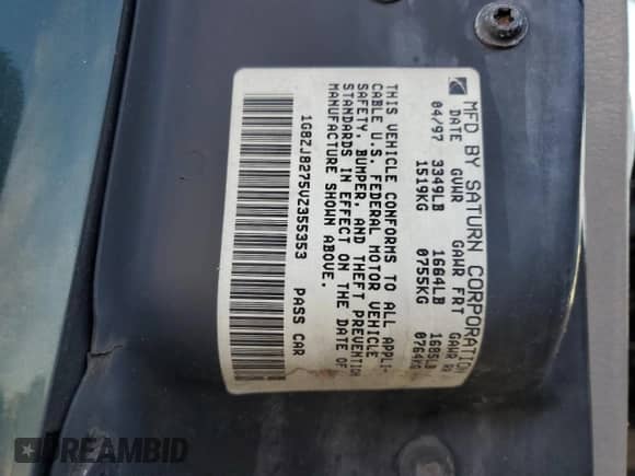 1997 Saturn SW with VIN 1G8ZJ8275VZ355353, listed as a Copart auction lot 78017864 with 133,255 mi miles and Salvage title. Bid and sale history available at DreamBid. Image 12.