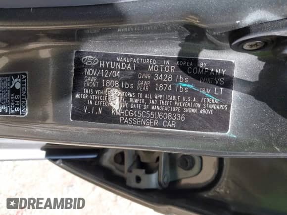 2005 Hyundai Accent GLS z VIN KMHCG45C55U608336, wystawiony jako IAAI lot #42743218 z przebiegiem 221 254 mil mil oraz . Historia ofert i sprzedaży dostępna na DreamBid. Obrazek 9.