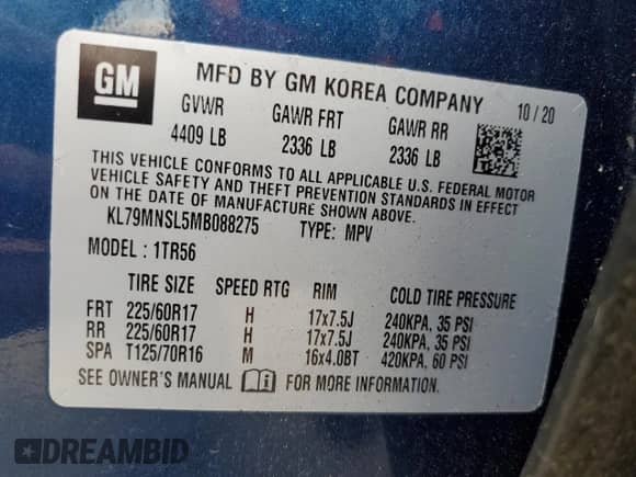 2021 Chevrolet TrailBlazer LS с VIN KL79MNSL5MB088275, выставлен на аукционе Copart как лот 65511265 с пробегом 56 958 миль миль и Списание • Salvage title. История ставок и продаж доступна на DreamBid. Изображение 13.