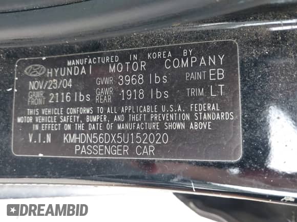 2005 Hyundai Elantra GLS z VIN KMHDN56DX5U152020, wystawiony jako IAAI lot #42887997 z przebiegiem 146 917 mil mil oraz . Historia ofert i sprzedaży dostępna na DreamBid. Obrazek 9.