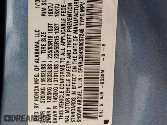 2006 Honda Odyssey EX z VIN 5FNRL38456B057246, wystawiony jako Copart lot #84933935 z przebiegiem 179 425 mil mil oraz Czysty tytuł • Clean title. Historia ofert i sprzedaży dostępna na DreamBid. Obrazek 13.