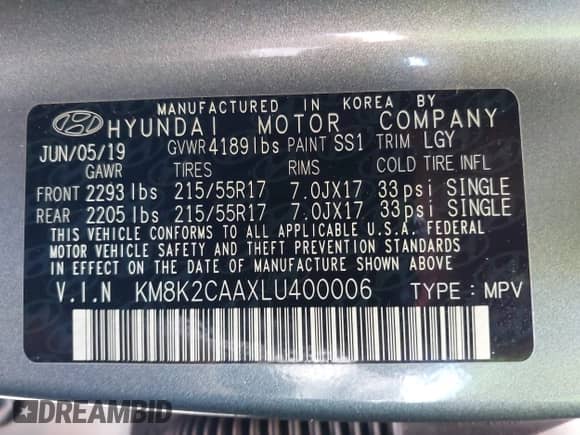 2020 Hyundai Kona SEL с VIN KM8K2CAAXLU400006, выставлен на аукционе IAAI как лот 43159200 с пробегом 77 381 миль миль и . История ставок и продаж доступна на DreamBid. Изображение 9.