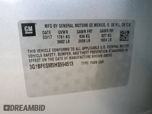 2017 Chevrolet Cruze Premier с VIN 3G1BF6SM5HS594513, выставлен на аукционе Copart как лот 81513075 с пробегом 62 961 миль миль и На запчасти • Non repairable. История ставок и продаж доступна на DreamBid. Изображение 12.