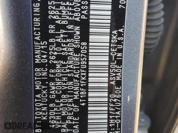 2015 Toyota Camry SE z VIN 4T1BF1FKXFU957058, wystawiony jako Copart lot #81773175 z przebiegiem 204 618 mil mil oraz Szkoda całkowita • Salvage title. Historia ofert i sprzedaży dostępna na DreamBid. Obrazek 12.