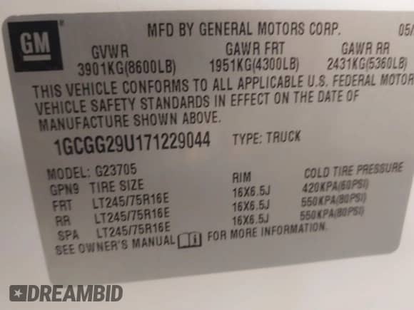 2007 Chevrolet Express Cargo with VIN 1GCGG29U171229044, listed as a IAAI auction lot 41470105 with 309,858 mi miles and . Bid and sale history available at DreamBid. Image 9.