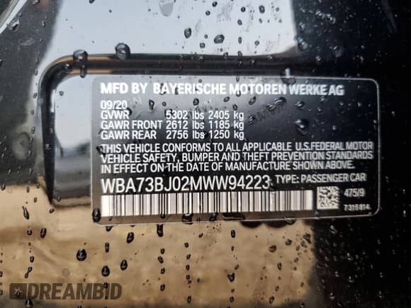 2021 BMW 5 Series 540i xDrive with VIN WBA73BJ02MWW94223, listed as a Copart auction lot 66396445 with 39,642 mi miles and Salvage title. Bid and sale history available at DreamBid. Image 12.