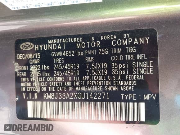2016 Hyundai Tucson Sport z VIN KM8J33A2XGU142271, wystawiony jako IAAI lot #43153143 z przebiegiem 133 699 mil mil oraz . Historia ofert i sprzedaży dostępna na DreamBid. Obrazek 9.