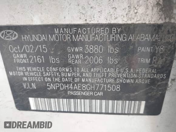 2016 Hyundai Elantra Value Edition с VIN 5NPDH4AE8GH771508, выставлен на аукционе IAAI как лот 42723263 с пробегом Не указан миль и . История ставок и продаж доступна на DreamBid. Изображение 9.