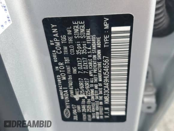 2017 Hyundai Tucson SE с VIN KM8J3CA49HU546567, выставлен на аукционе Copart как лот 84170825 с пробегом 96 346 миль миль и Списание • Salvage title. История ставок и продаж доступна на DreamBid. Изображение 12.