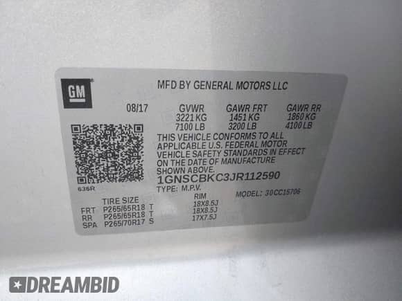 2018 Chevrolet Tahoe LT с VIN 1GNSCBKC3JR112590, выставлен на аукционе IAAI как лот 42156796 с пробегом 124 120 миль миль и . История ставок и продаж доступна на DreamBid. Изображение 9.