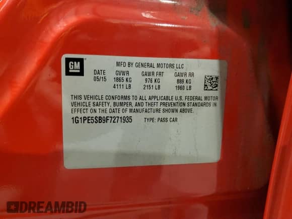 2015 Chevrolet Cruze LT with VIN 1G1PE5SB9F7271935, listed as a Copart auction lot 85780085 with 97,723 mi miles and Clean title. Bid and sale history available at DreamBid. Image 12.