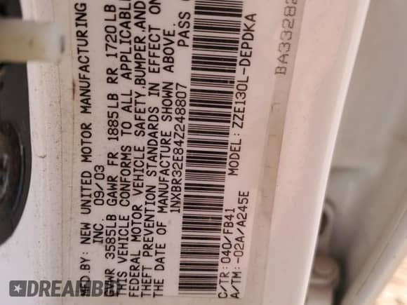 2004 Toyota Corolla CE с VIN 1NXBR32E84Z248807, выставлен на аукционе Copart как лот 89679535 с пробегом 135 254 миль миль и Чистый • Clean title. История ставок и продаж доступна на DreamBid. Изображение 12.