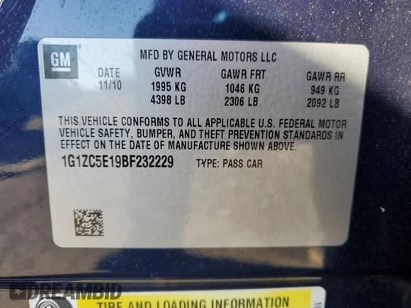 2011 Chevrolet Malibu 1LT с VIN 1G1ZC5E19BF232229, выставлен на аукционе Copart как лот 85868185 с пробегом 137 226 миль миль и Списание • Salvage title. История ставок и продаж доступна на DreamBid. Изображение 12.