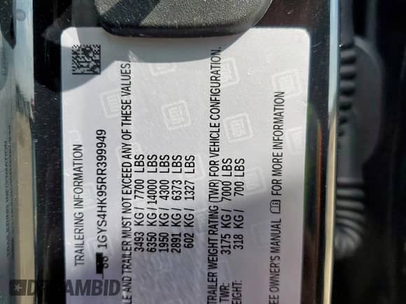 2024 Cadillac Escalade AWD V-Series with VIN 1GYS4HK95RR399949, listed as a Copart auction lot 59360395 with 6,163 mi miles and Salvage title. Bid and sale history available at DreamBid. Image 12.