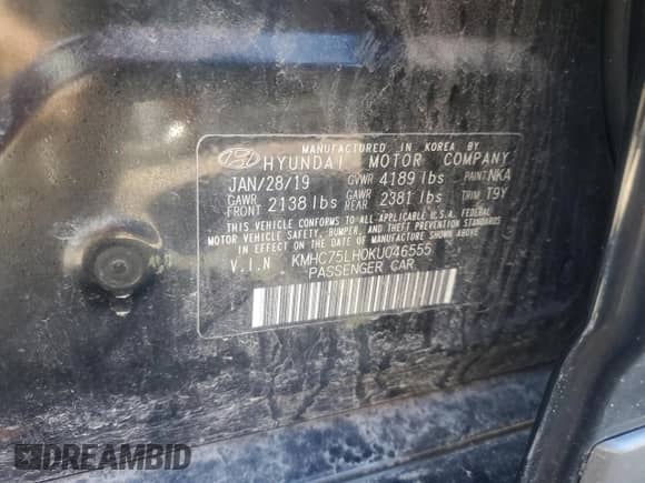 2019 Hyundai Ioniq with VIN KMHC75LH0KU046555, listed as a Copart auction lot 43535495 with 40,316 mi miles and Salvage title. Bid and sale history available at DreamBid. Image 12.