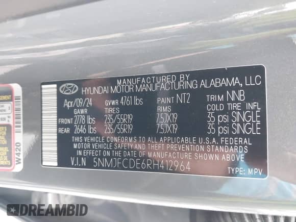 2024 Hyundai Tucson SEL z VIN 5NMJFCDE6RH412964, wystawiony jako IAAI lot #43340070 z przebiegiem 26 796 mil mil oraz . Historia ofert i sprzedaży dostępna na DreamBid. Obrazek 9.