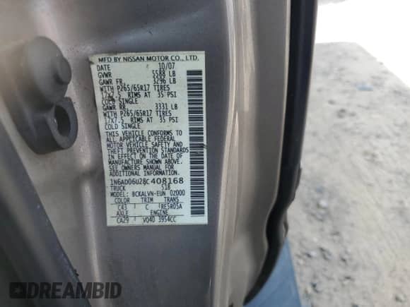 2008 Nissan Frontier SE with VIN 1N6AD06U28C408168, listed as a Copart auction lot 62821755 with 157,486 mi miles and Salvage title. Bid and sale history available at DreamBid. Image 12.