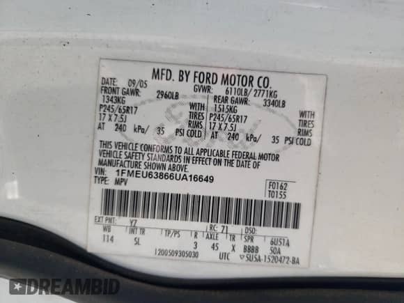 2006 Ford Explorer XLT с VIN 1FMEU63866UA16649, выставлен на аукционе Copart как лот 57999335 с пробегом 84 697 миль миль и Списание • Salvage title. История ставок и продаж доступна на DreamBid. Изображение 13.