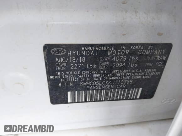 2019 Hyundai Ioniq Limited with VIN KMHC05LCXKU110738, listed as a IAAI auction lot 42794278 with 162,855 mi miles and . Bid and sale history available at DreamBid. Image 9.