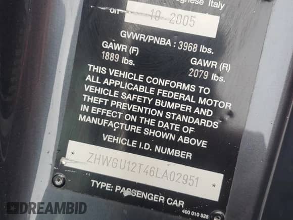 2006 Lamborghini Gallardo with VIN ZHWGU12T46LA02951, listed as a Copart auction lot 87735325 with Not provided miles and Salvage title. Bid and sale history available at DreamBid. Image 14.