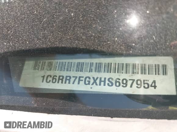 2017 Ram 1500 Tradesman с VIN 1C6RR7FGXHS697954, выставлен на аукционе IAAI как лот 43346775 с пробегом 186 869 миль миль и . История ставок и продаж доступна на DreamBid. Изображение 9.