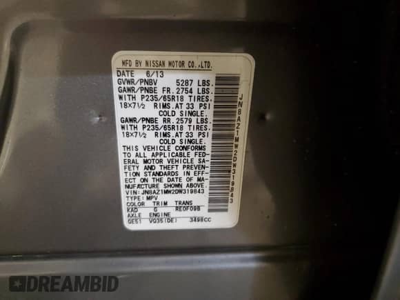 2013 Nissan Murano SL с VIN JN8AZ1MW2DW319843, выставлен на аукционе Copart как лот 84021144 с пробегом 140 556 миль миль и Чистый • Clean title. История ставок и продаж доступна на DreamBid. Изображение 13.