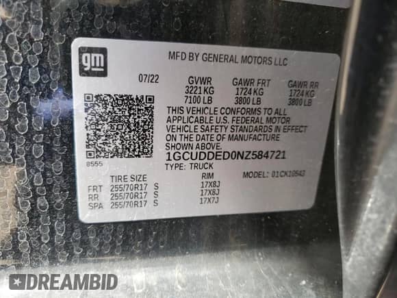2022 Chevrolet Silverado 1500 LT z VIN 1GCUDDED0NZ584721, wystawiony jako Copart lot #82164045 z przebiegiem 130 146 mil mil oraz Szkoda całkowita • Salvage title. Historia ofert i sprzedaży dostępna na DreamBid. Obrazek 13.