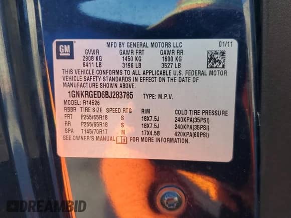 2011 Chevrolet Traverse 1LT with VIN 1GNKRGED6BJ283785, listed as a Copart auction lot 87205265 with 142,842 mi miles and Salvage title. Bid and sale history available at DreamBid. Image 13.