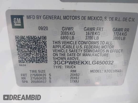 2020 Chevrolet Silverado 1500 Custom z VIN 3GCPWBEKXLG450032, wystawiony jako IAAI lot #42533856 z przebiegiem 73 885 mil mil oraz . Historia ofert i sprzedaży dostępna na DreamBid. Obrazek 9.