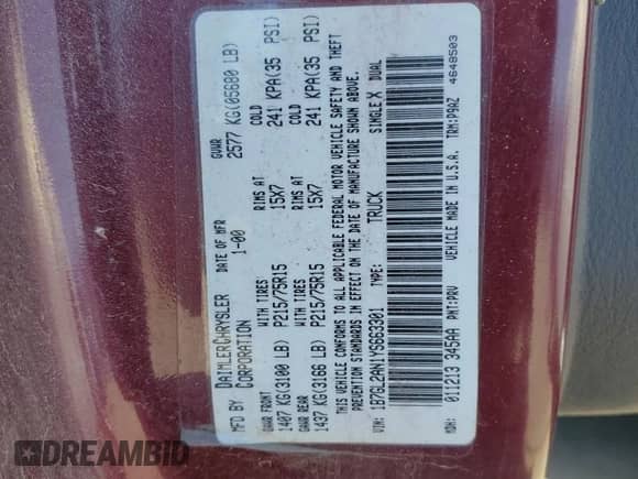 2000 Dodge Dakota Sport with VIN 1B7GL2AN1YS663301, listed as a Copart auction lot 44490525 with 368,339 mi miles and Salvage title. Bid and sale history available at DreamBid. Image 12.
