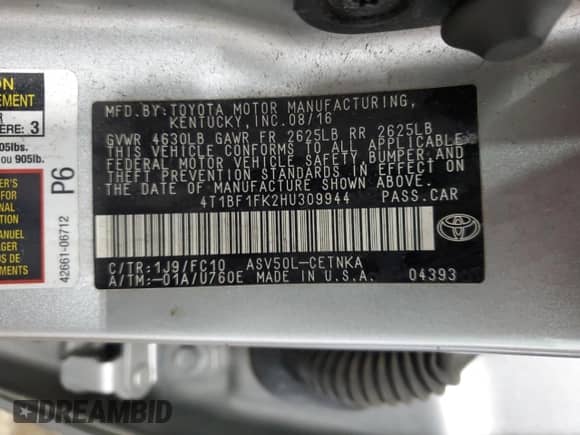 2017 Toyota Camry LE with VIN 4T1BF1FK2HU309944, listed as a Copart auction lot 84539785 with 339,927 mi miles and Salvage title. Bid and sale history available at DreamBid. Image 12.