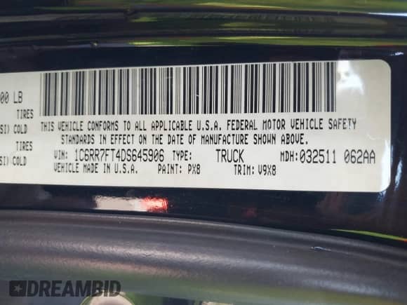 2013 Ram 1500 Tradesman z VIN 1C6RR7FT4DS645906, wystawiony jako IAAI lot #41679254 z przebiegiem 123 409 mil mil oraz . Historia ofert i sprzedaży dostępna na DreamBid. Obrazek 9.