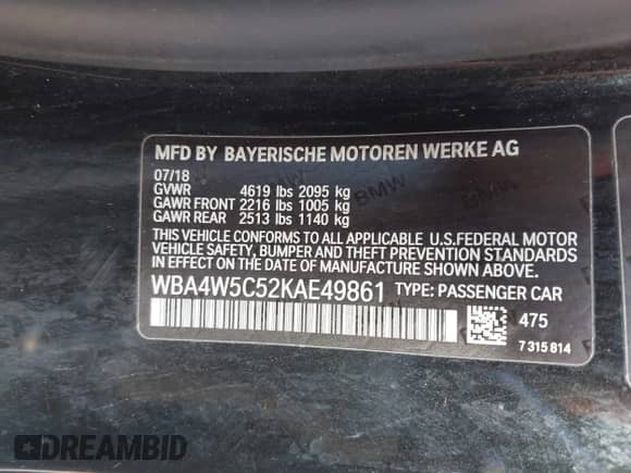 2019 BMW 4 Series 430i xDrive z VIN WBA4W5C52KAE49861, wystawiony jako IAAI lot #42183322 z przebiegiem 99 459 mil mil oraz . Historia ofert i sprzedaży dostępna na DreamBid. Obrazek 9.
