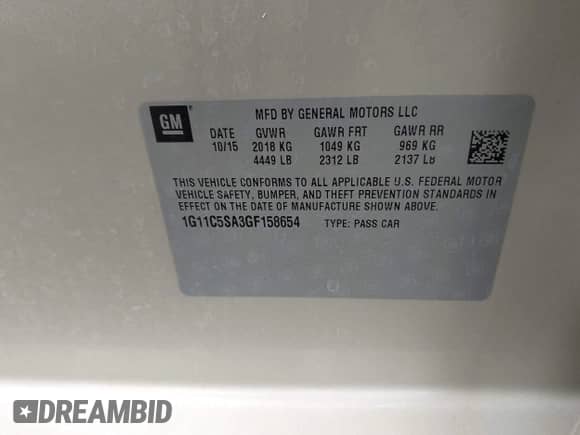2016 Chevrolet Malibu LT z VIN 1G11C5SA3GF158654, wystawiony jako IAAI lot #43309131 z przebiegiem 176 830 mil mil oraz . Historia ofert i sprzedaży dostępna na DreamBid. Obrazek 9.